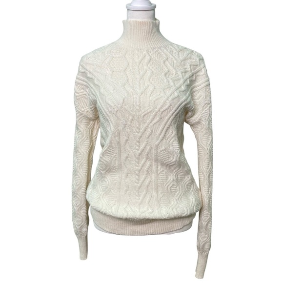 Talbots Cable Knit Funnel Neck Cotton Blend Sweater Off-White (Size XS) - Picture 1 of 9